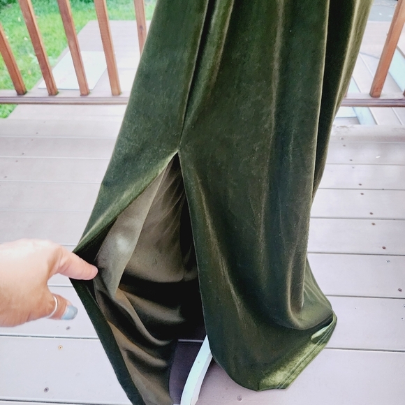 Green Evening Dress Velour One Shoulder Formal Split Side fits L - Picture 8 of 13